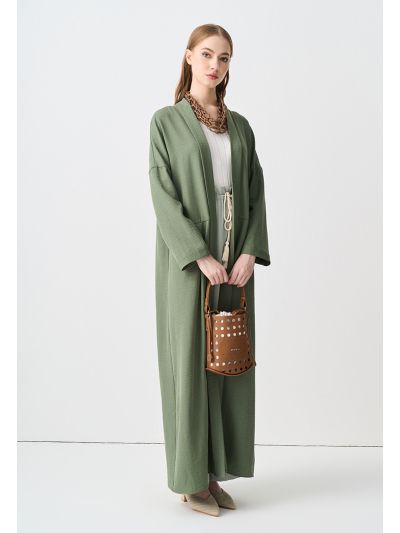 Solid Drop Shoulder Open Front Abaya