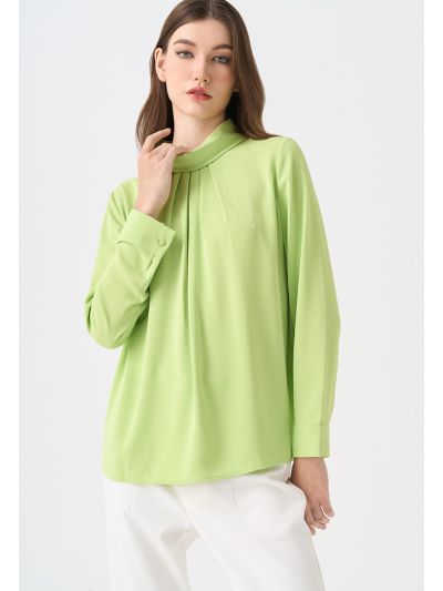 Front Pleated Folded Neck Blouse