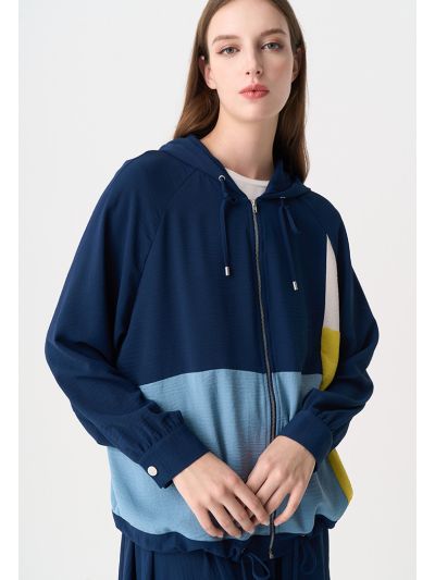 Color Block Crinkled Full Zip Jacket