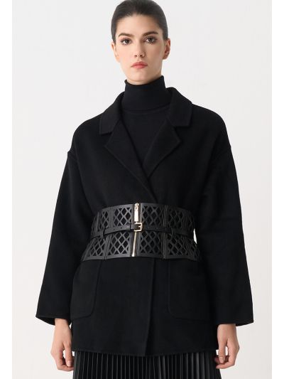 Solid Long Sleeves Belted Jacket