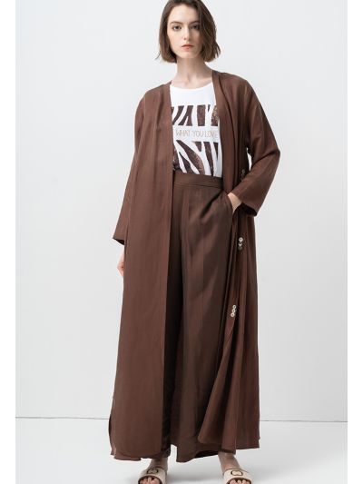 Single Tone Belted Open Abaya