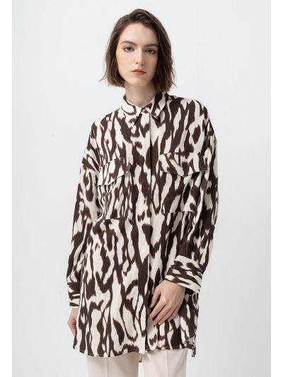 Printed Drop Shoulders Front Pockets Shirt