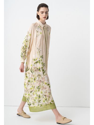 Long Raglan Sleeves Pleated Maxi Shirt Dress