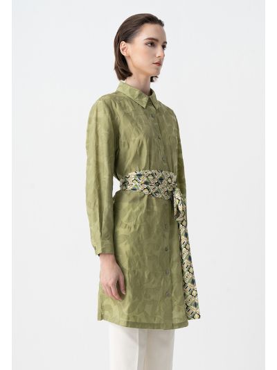 Embroidered Floral Textured Midi Shirt Dress