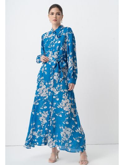 Floral Printed Maxi Shirt Dress