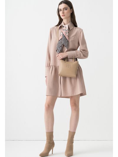 Solid Crinkled Ruffled Hem Shirt Dress