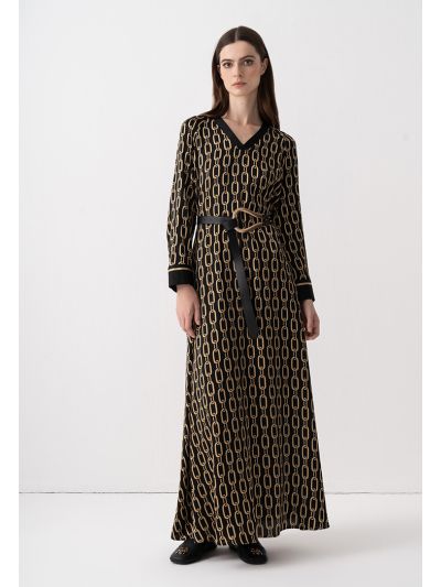 Raglan Sleeves Chain Print Maxi Dress