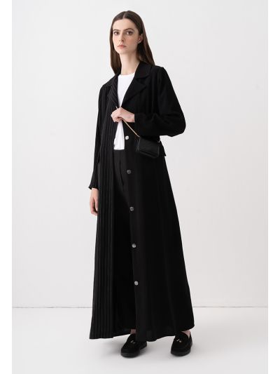 Striped Notched Collar Maxi Abaya