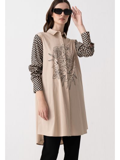 Printed Motif Geometric Pattern Sleeve Shirt