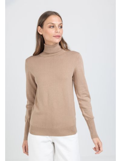 Ribbed Turtle Neckline Slim Fit Solid Basic Top