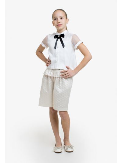 Ribbon Shirt and Embellished Shorts Set