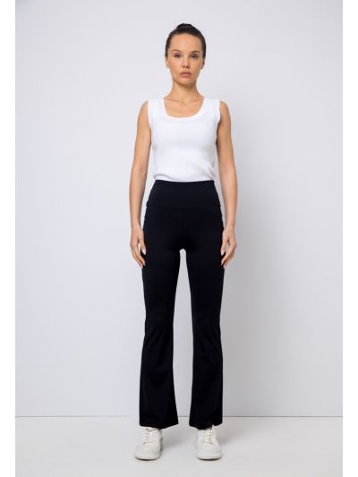 Solid Flared Leg High Waist Legging