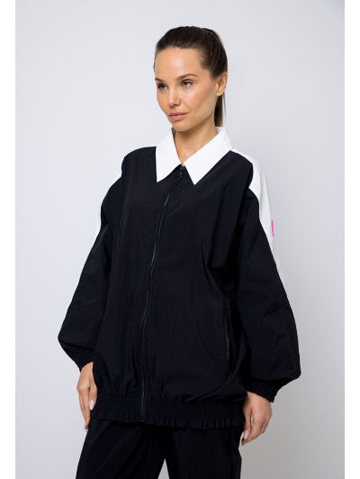 Contrast Back Printed Zip Up Jacket