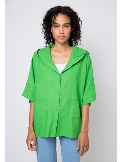 Hooded Button Embellished Loose fit Shirt