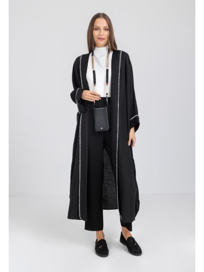 Blanket Stitch Solid Open Abaya