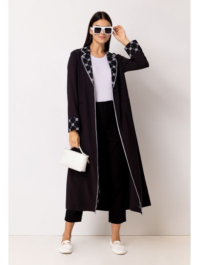 Monogram Print Notched Collar Abaya