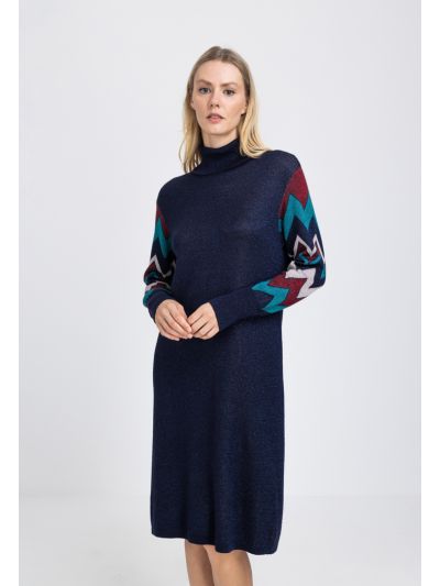 Knitted Lurex Chevron Pattern Dress