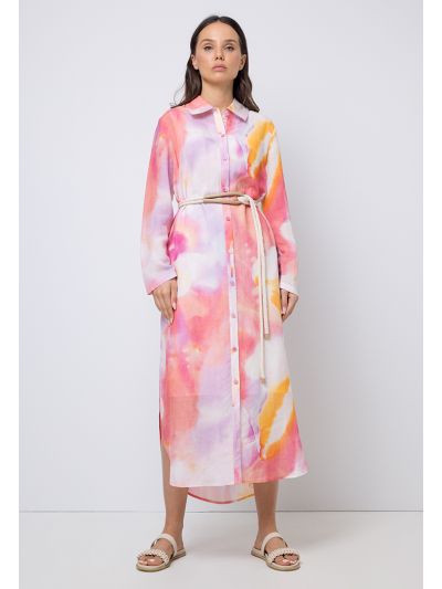 All Over Printed Maxi Shirt Dress
