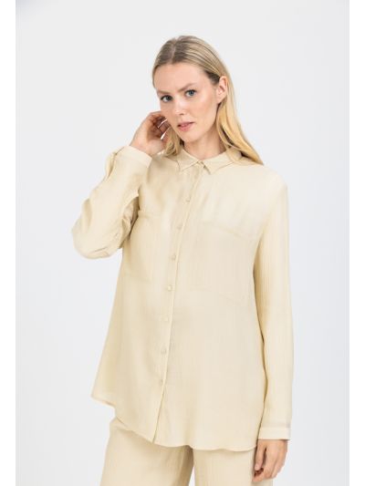 Crinkled Solid Patch Pocket Shirt