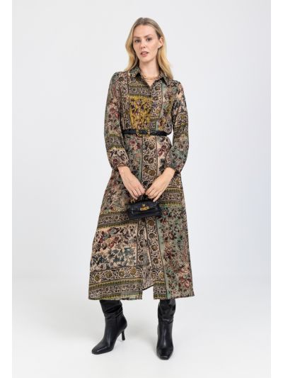 Ethnic Printed Floral Shirt Dress