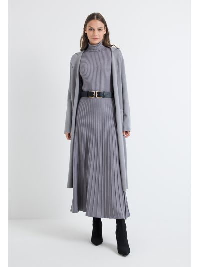 Flared Hem Ribbed Knitted Maxi Skirt