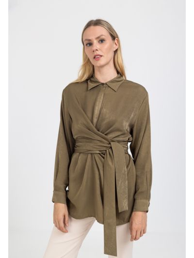 Solid Self Tie Trendy Blouse
