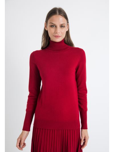 Ribbed Turtle Neckline Slim Fit Solid Basic Top