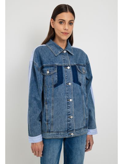 Multi Pockets Striped Denim Jacket