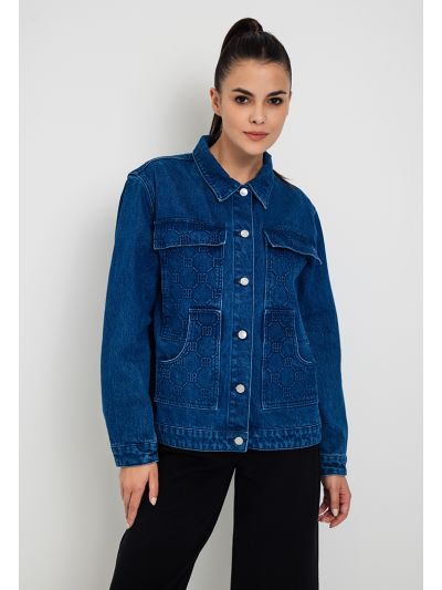Multi Pocket Textured Monogram Denim Jacket