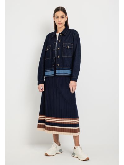 Knitted Pleated Ribbed Multicolor Skirt