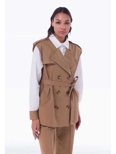 Solid Shirt And Sleeveless Double Breasted Gilet Set -Sale