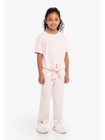 Tie Front Rib Knit Pajama Set