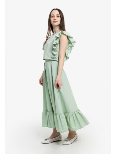 Faux Pearls Embellished Top & Skirt Set