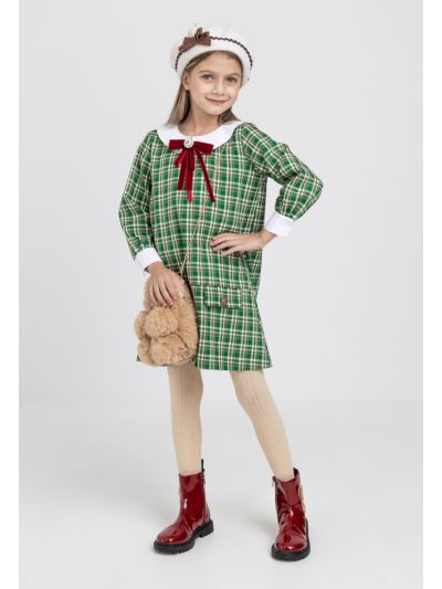 Bow Embellished Plaid Dress