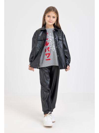 Ladybug Solid PU Leather Sweatpants