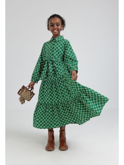 Monogram Drop Waist Belted Dress