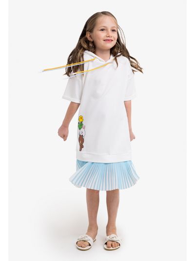 Brown & Friends Embellished Pleated Hoodie Dress