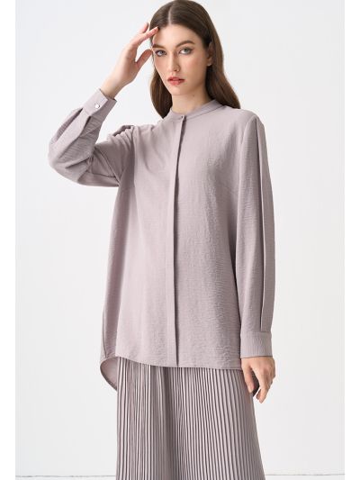 Crinkled Pleated High-Low Shirt 