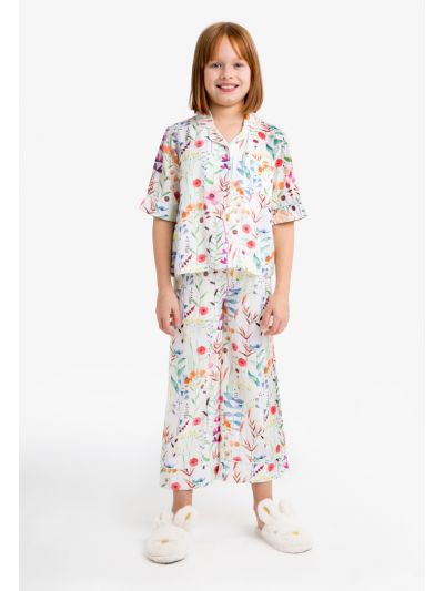 Vibrant Floral Button Top & Pants Pajama Set
