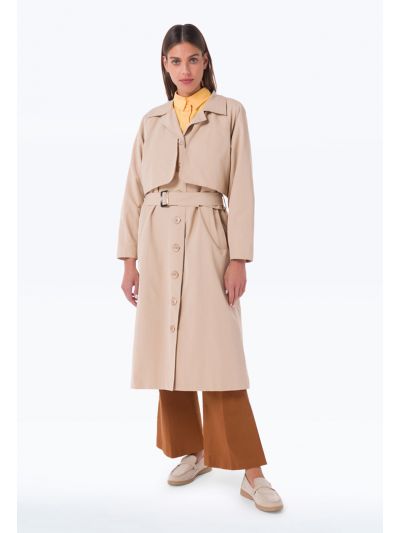 Shoulder Overlap Solid Long Coat -Sale