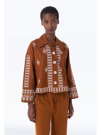 Embroidered Two Tone Crop Shirt -Sale