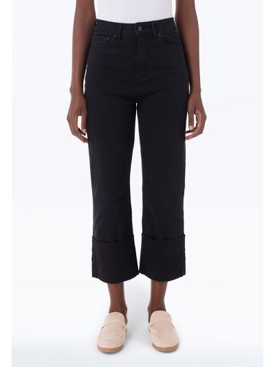 High Rise Regular Cut Folded Hem Denim Jeans