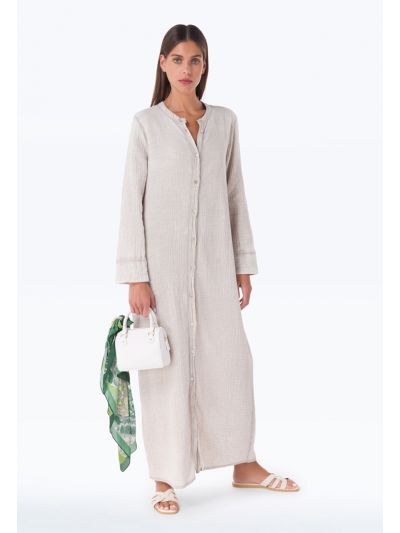 Textured Cotton Solid Maxi Dress -Sale