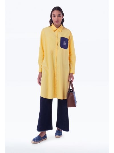 Contrast Front Pocket Midi Shirt Dress -Sale