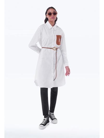 Contrast Front Pocket Midi Shirt Dress -Sale