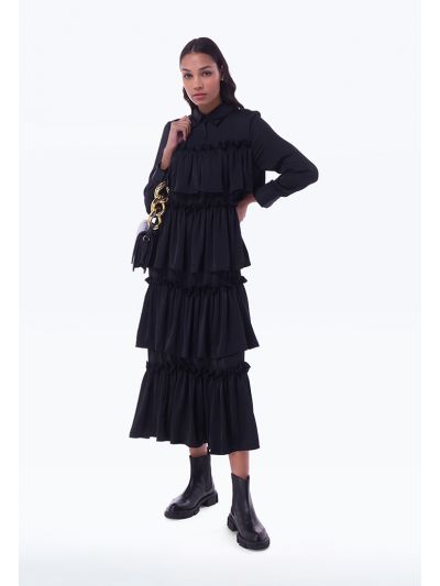 Ruffled Tiered Solid Maxi Dress -Sale