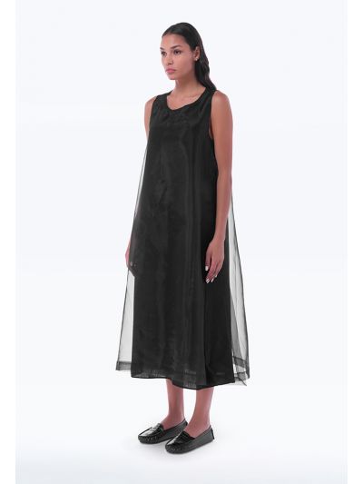Mesh Seethrough with Solid Inner Linning Maxi Dress