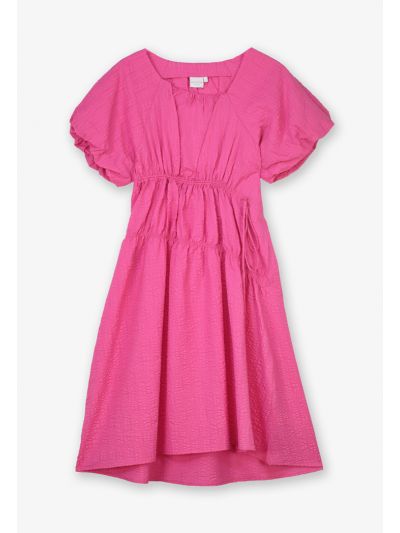 Solid Gathered Waist Summer Dress