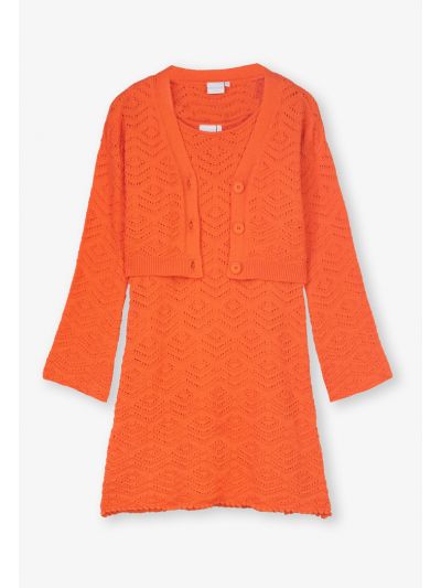 Solid Knitted Dress and Cardigan Set (2 PCS)