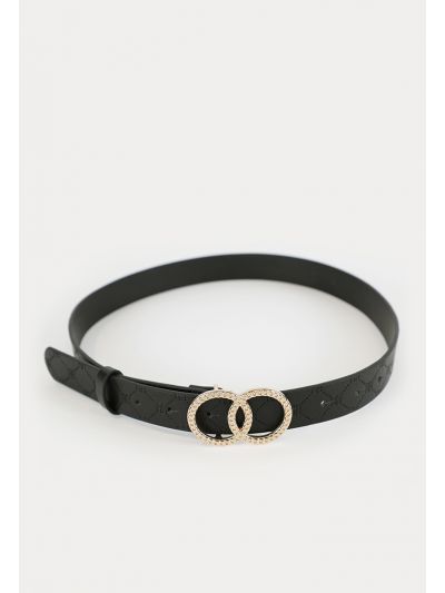 Rhinestones Embellished Double Circle Buckle Engraved Belt -Sale